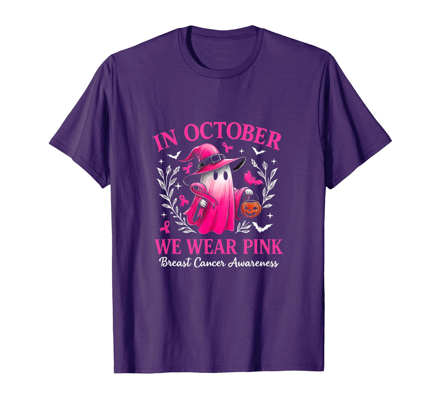 in October We Wear Pink Ghost Awareness Halloween T-Shirt