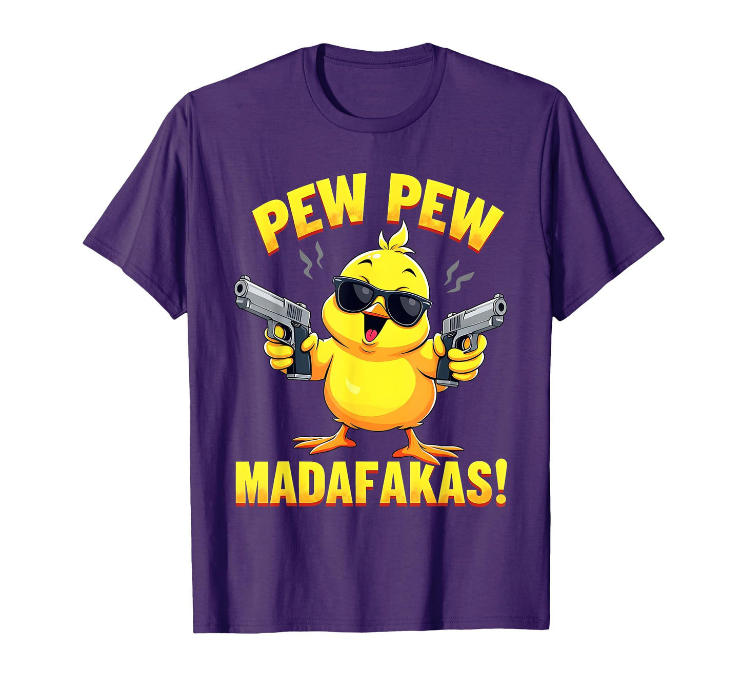 Retro With Gun Pew Madafakas Pew Funny Meme Duck T-Shirt