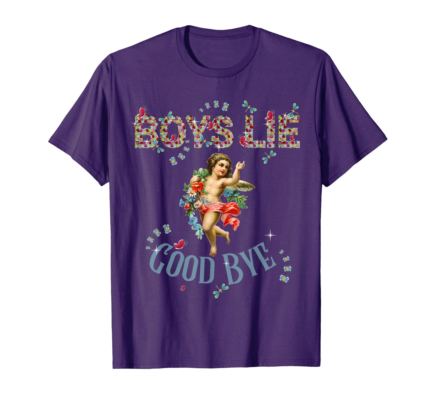 Vintage - Fashion - Girls - Women Boys Lie T-Shirt - Black - Small - Short Sleeve - Classic Fit - Floral Pattern - Vintage Design