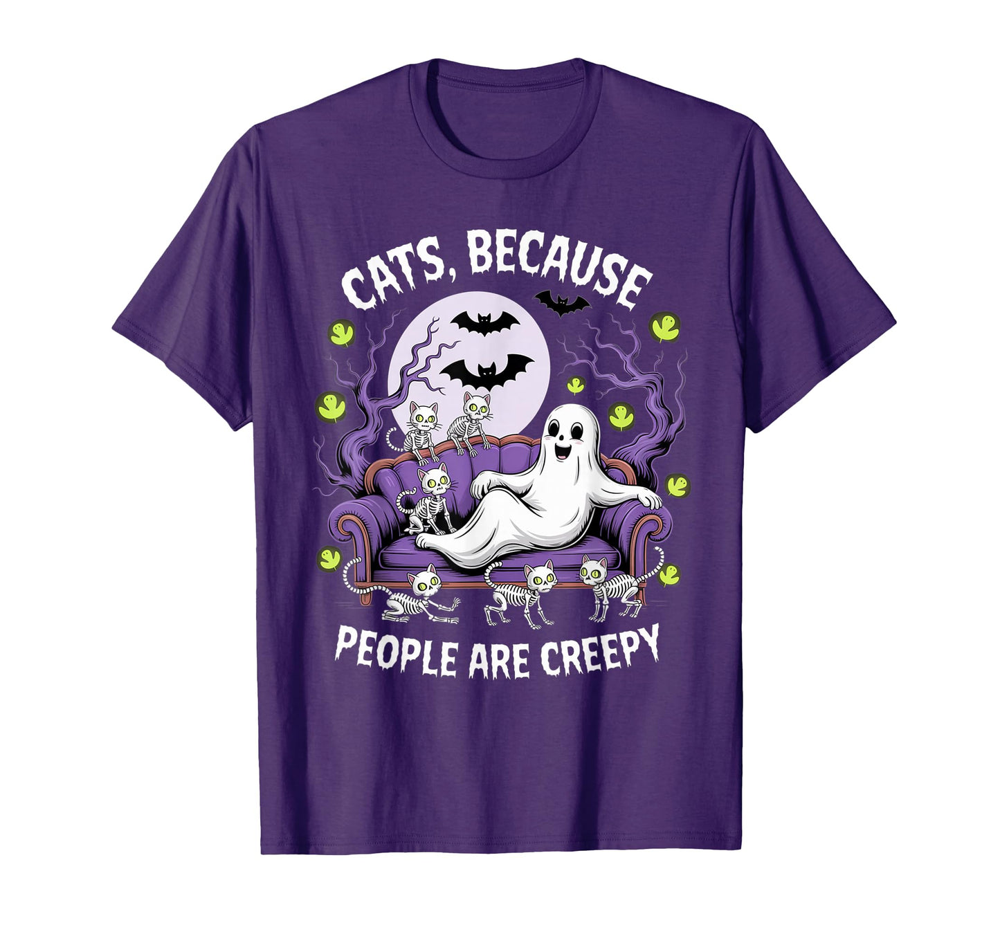 Cats Because People are Creepy Ghost Halloween Cat Mom Kids T-Shirt