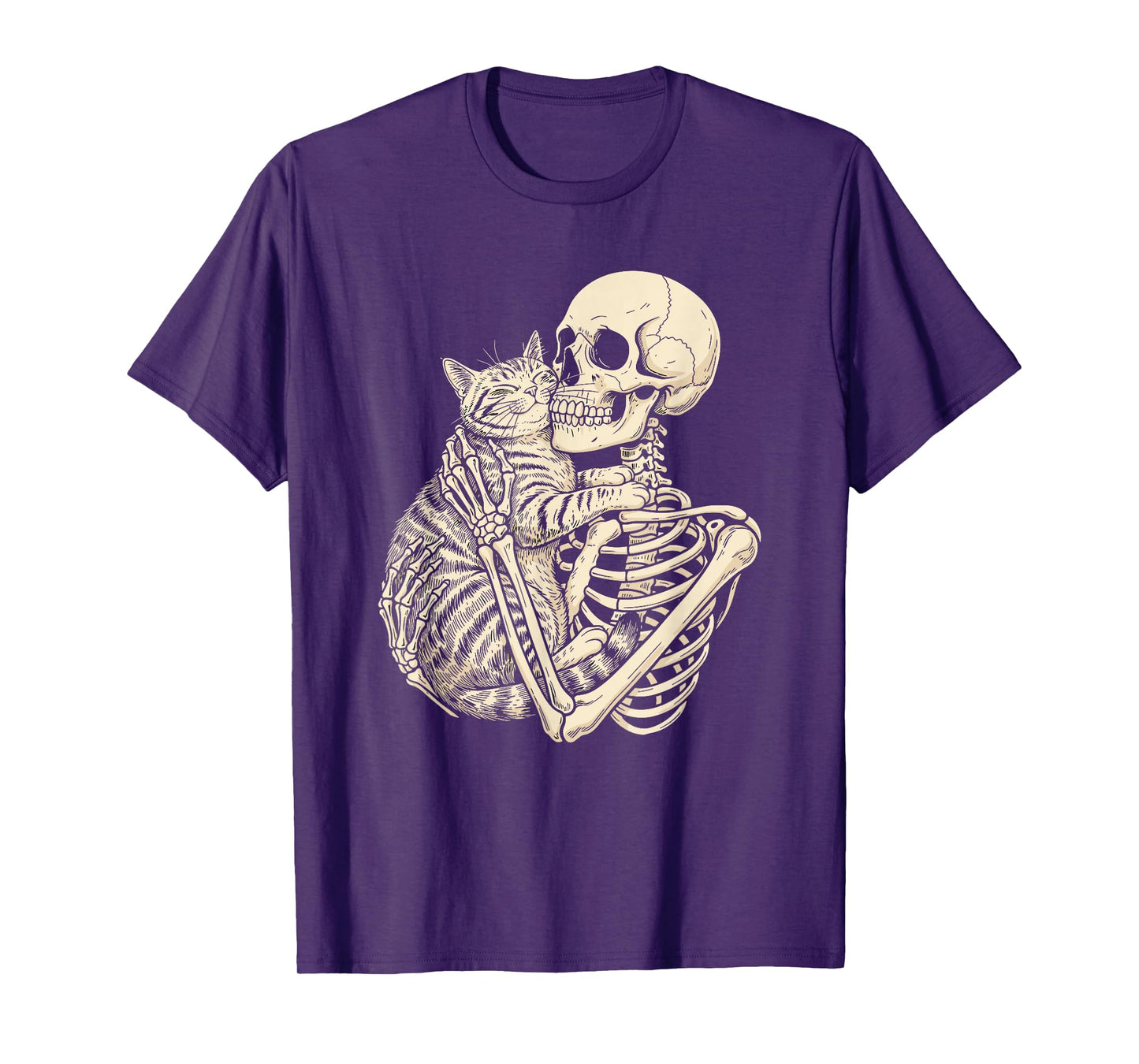Skeleton Hugging Cat Lovers Halloween T-Shirt