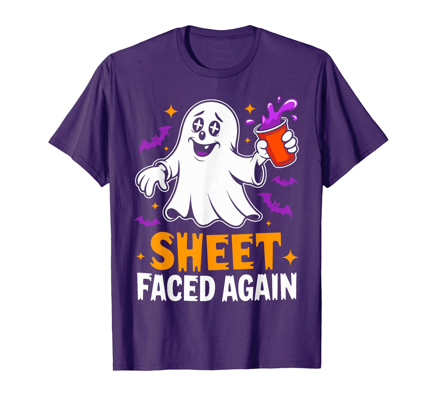 Sheet Faced Again Humor Costume Party Funny Halloween Ghost T-Shirt