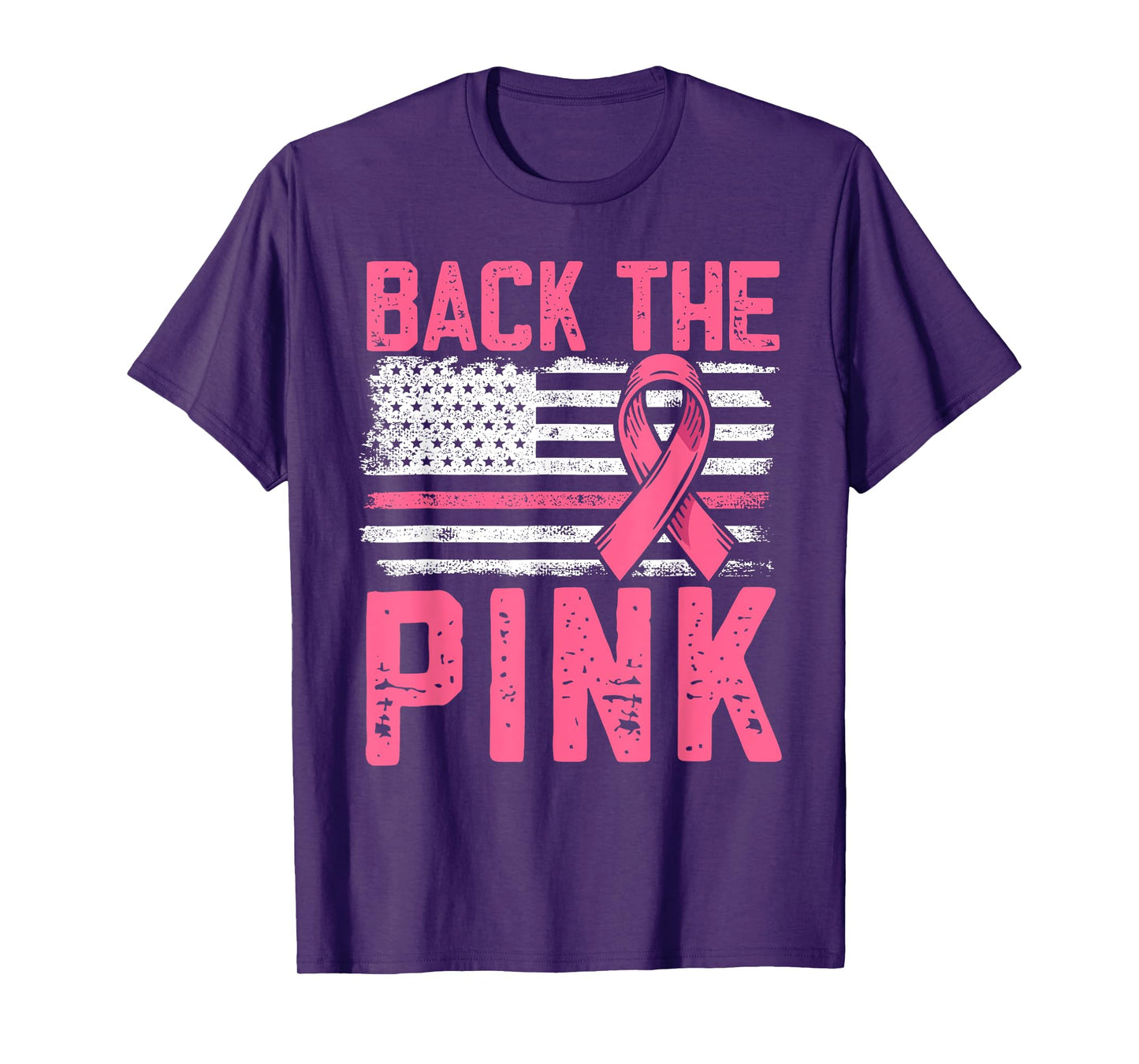 Back The Pink Breast Cancer Awareness American Flag Vintage T-Shirt