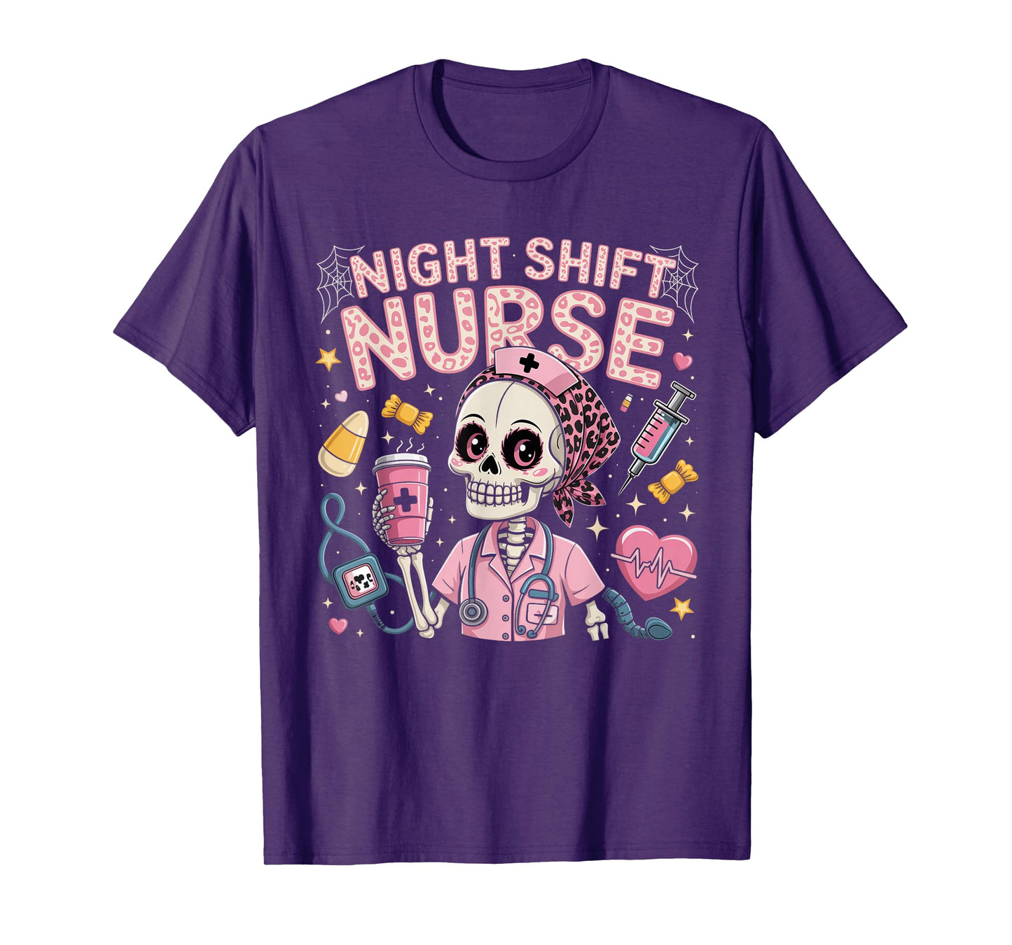 RN ICU Night Shift Nurse Skeleton Halloween Costumes Womens T-Shirt
