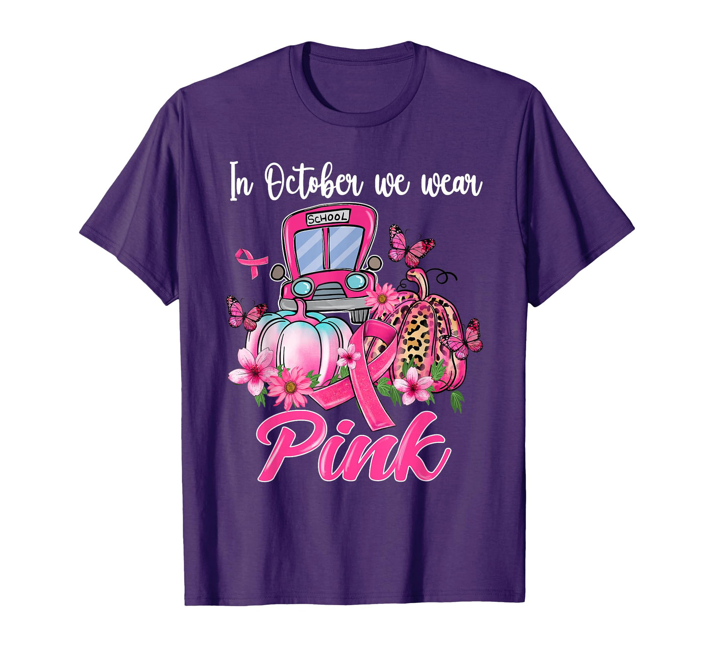 in October We Wear Pink Breast Cancer Awareness Bus Driver T-Shirt