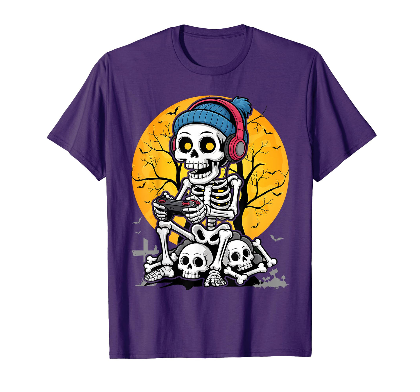 Halloween Skeleton Gamer Video Game Boys Kids Teens Gaming T-Shirt
