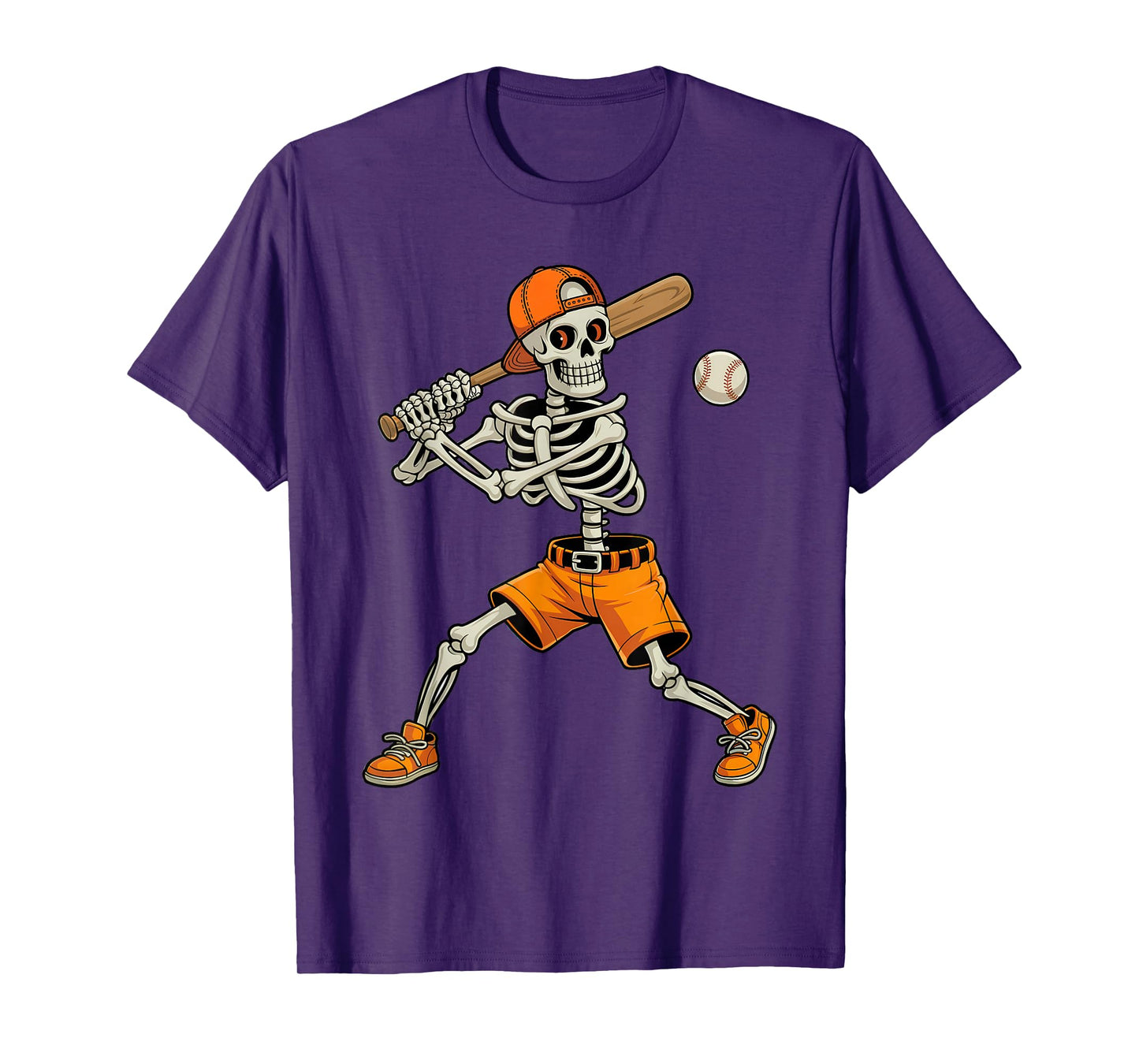 Funny Skeleton Playing Baseball Halloween Men Kids Boys T-Shirt