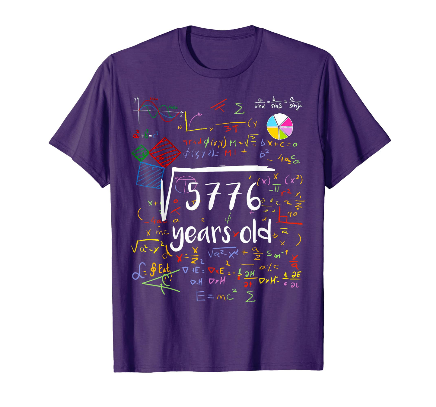 Square Root Of 5776 76th Birthday 76 Years Old Math B-day T-Shirt