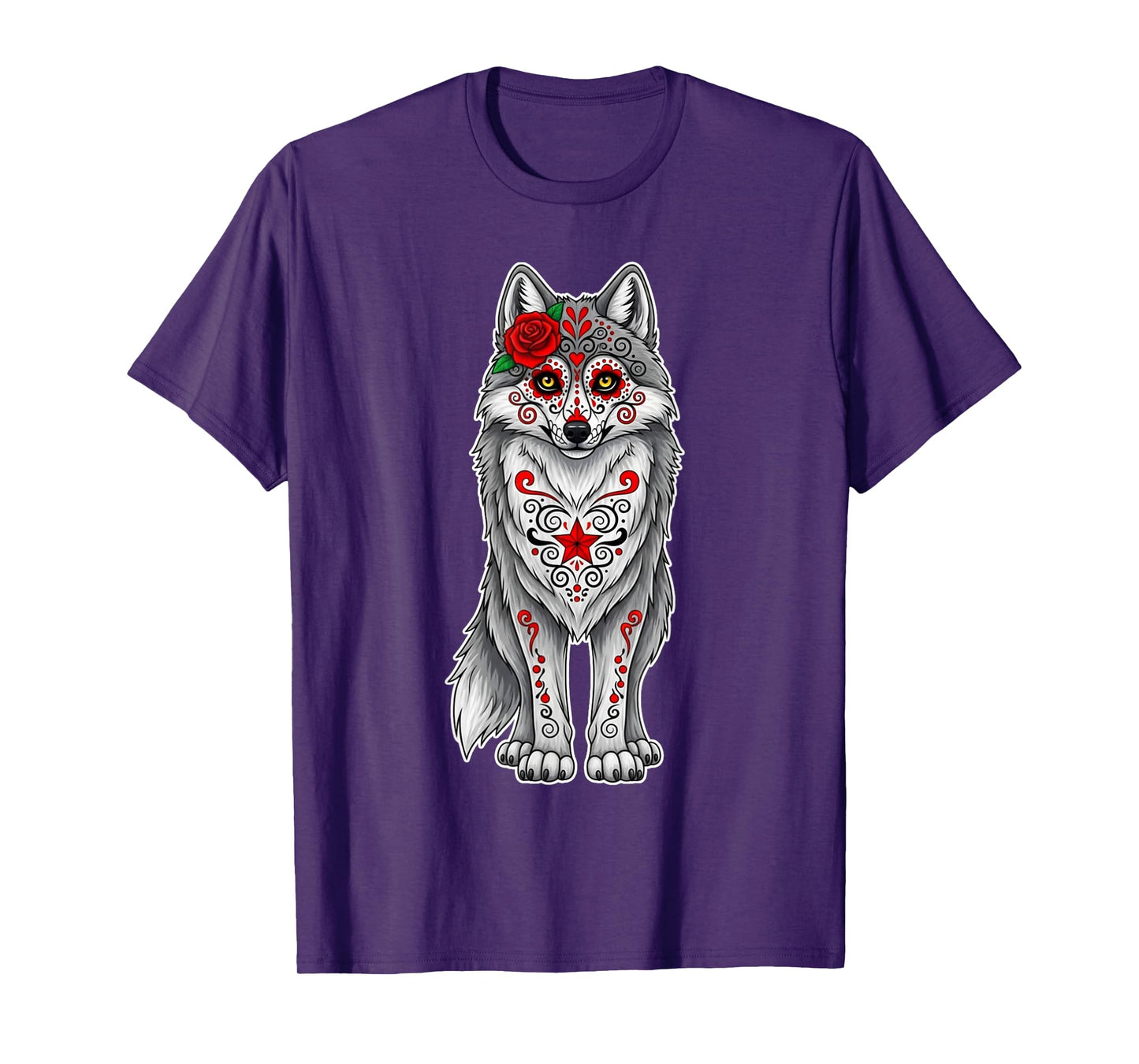 Sugar Skull Wolf Halloween Graphic T-Shirt