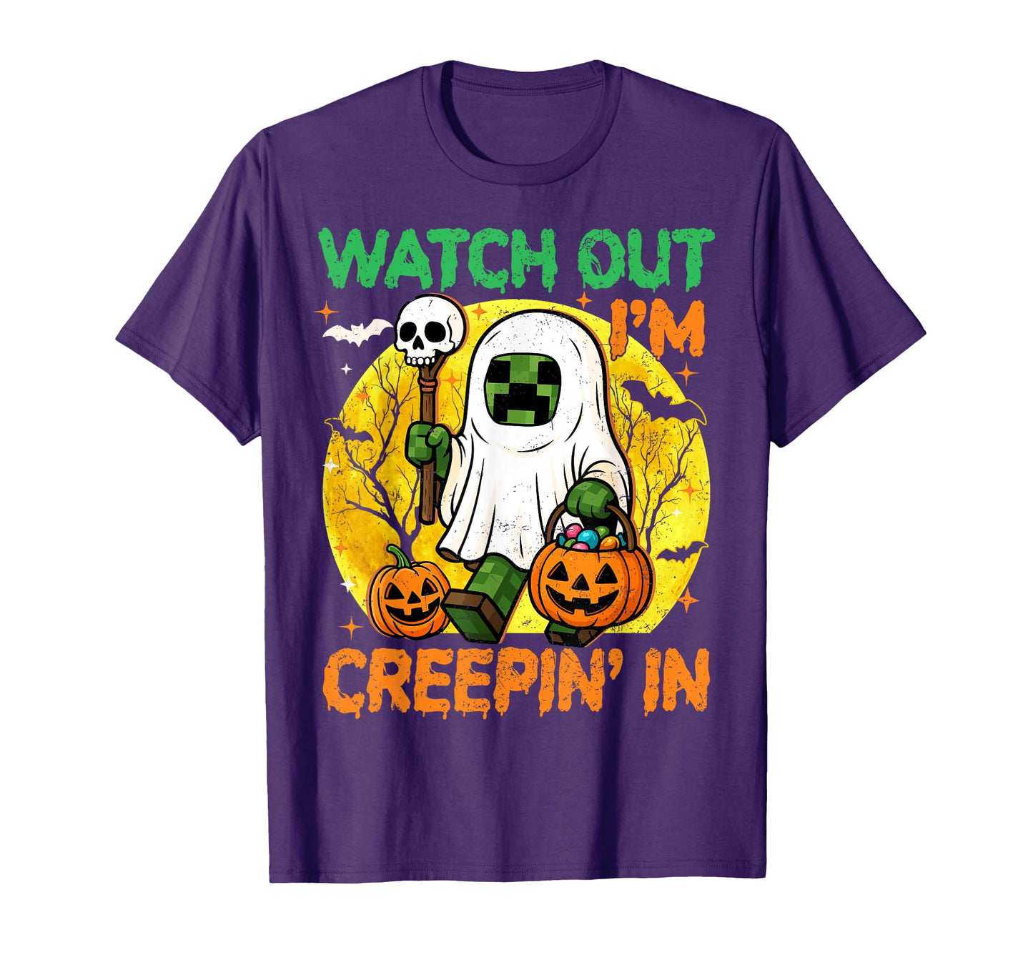 Boys Halloween Shirt Kids Game Pixel Ghost Creepin in Spooky T-Shirt