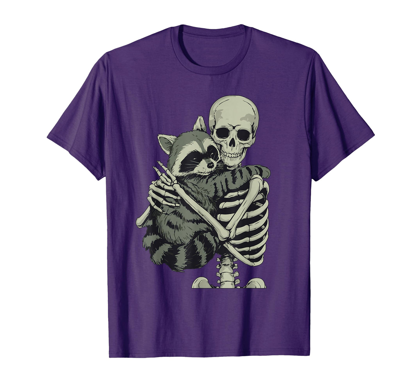 Raccoon Hugging Skeleton Halloween T-Shirt