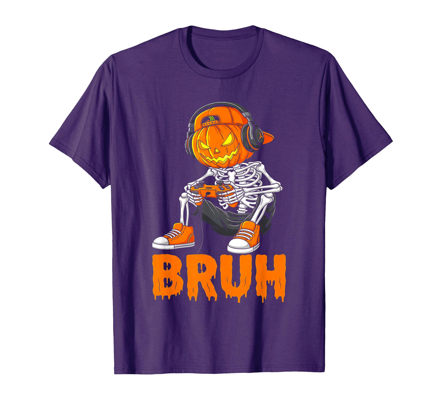 Bruh Skeleton Halloween Funny Pumpkin Costume for Boys Girls T-Shirt