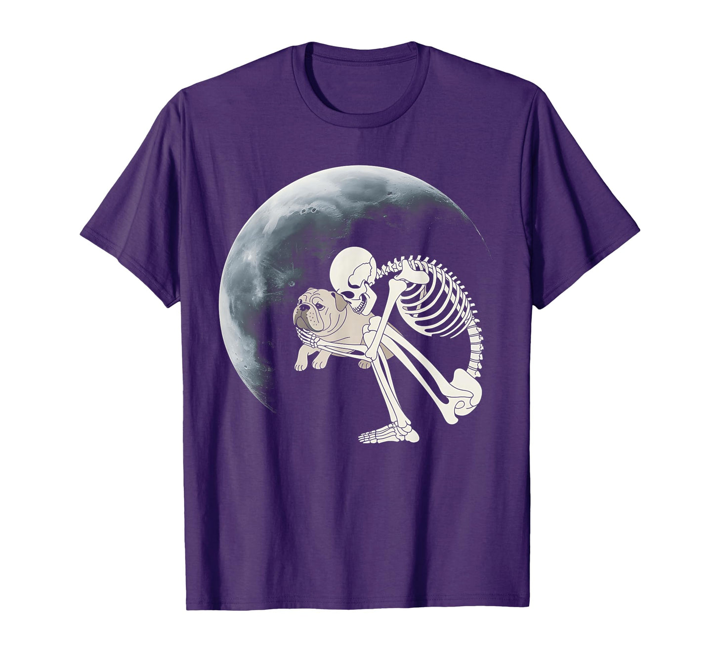 Skeleton Hugging Dog Halloween English Bulldog Lover Mom Dad T-Shirt
