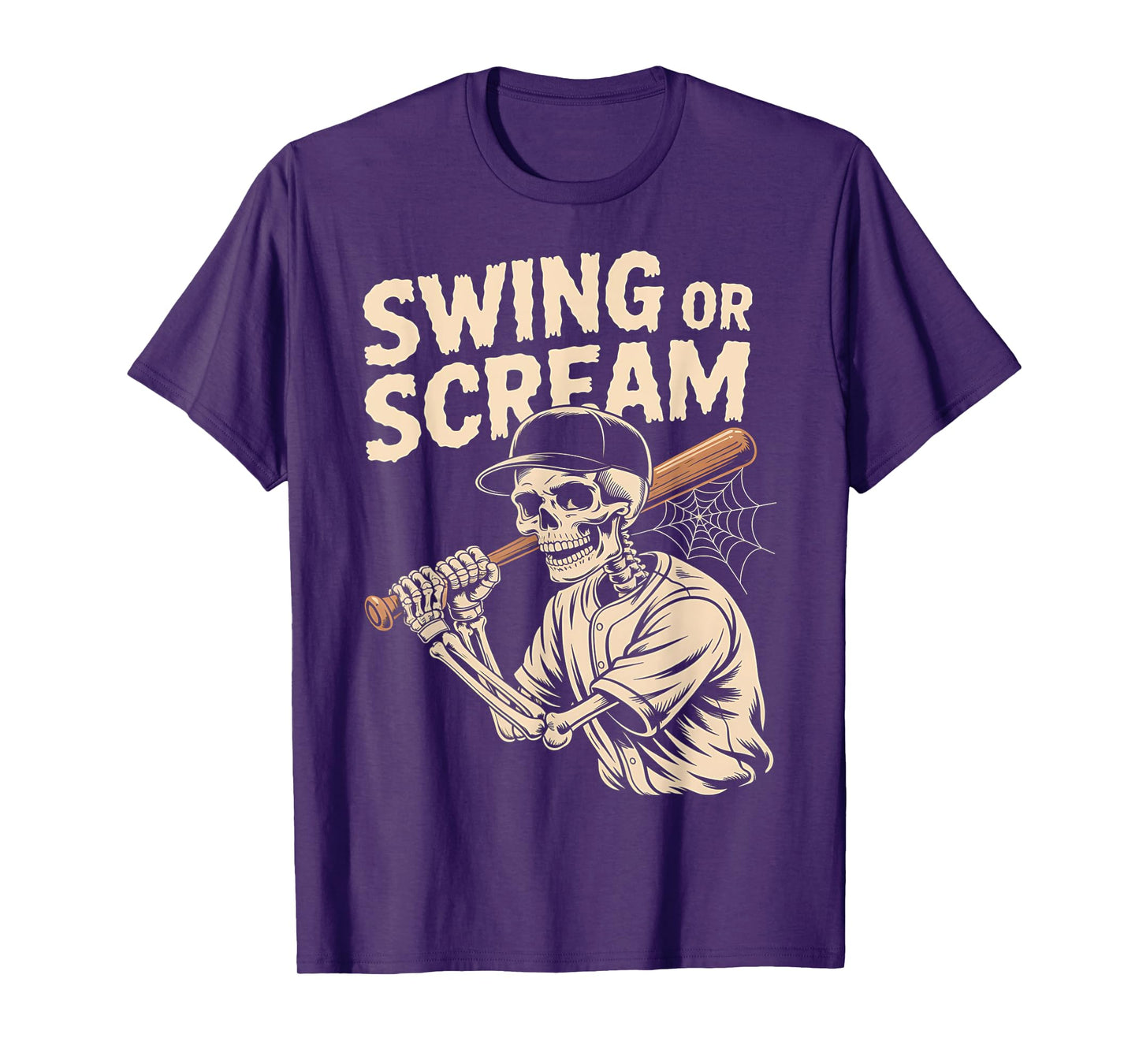Funny Spooky Skeleton Swing or Scream Halloween Baseball T-Shirt