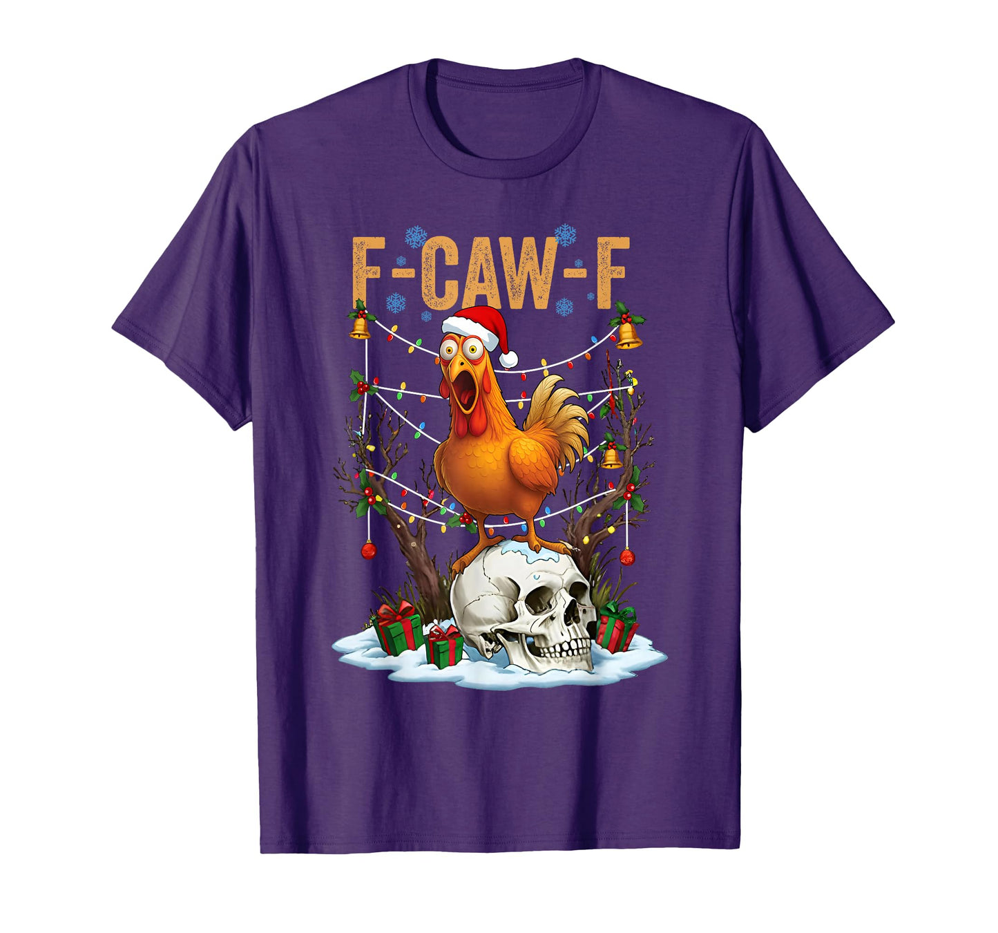 Merry F-Caw-F Chicken Snowflake Rooster Christmas Holiday T-Shirt