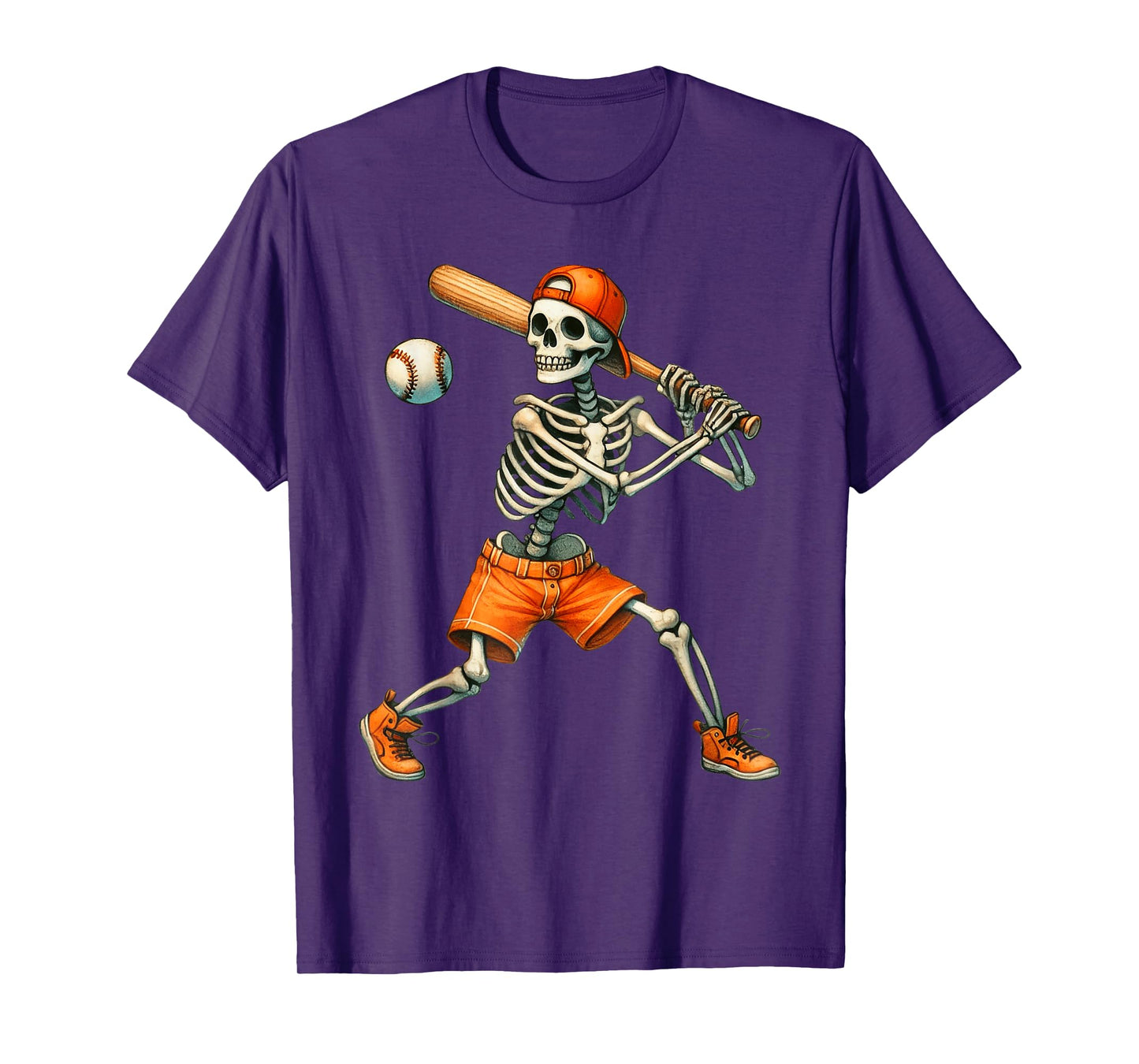 Skeleton Batting Baseball Halloween Funny Men Boys Kids T-Shirt