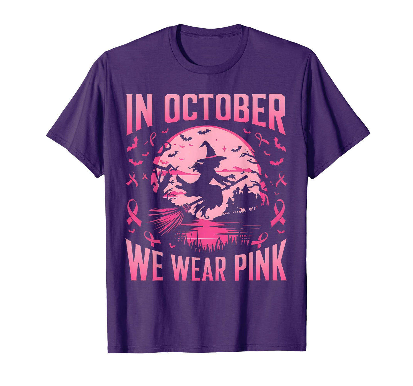 In October We Wear Pink Ghost Witch Breast Cancer Awareness T-Shirt