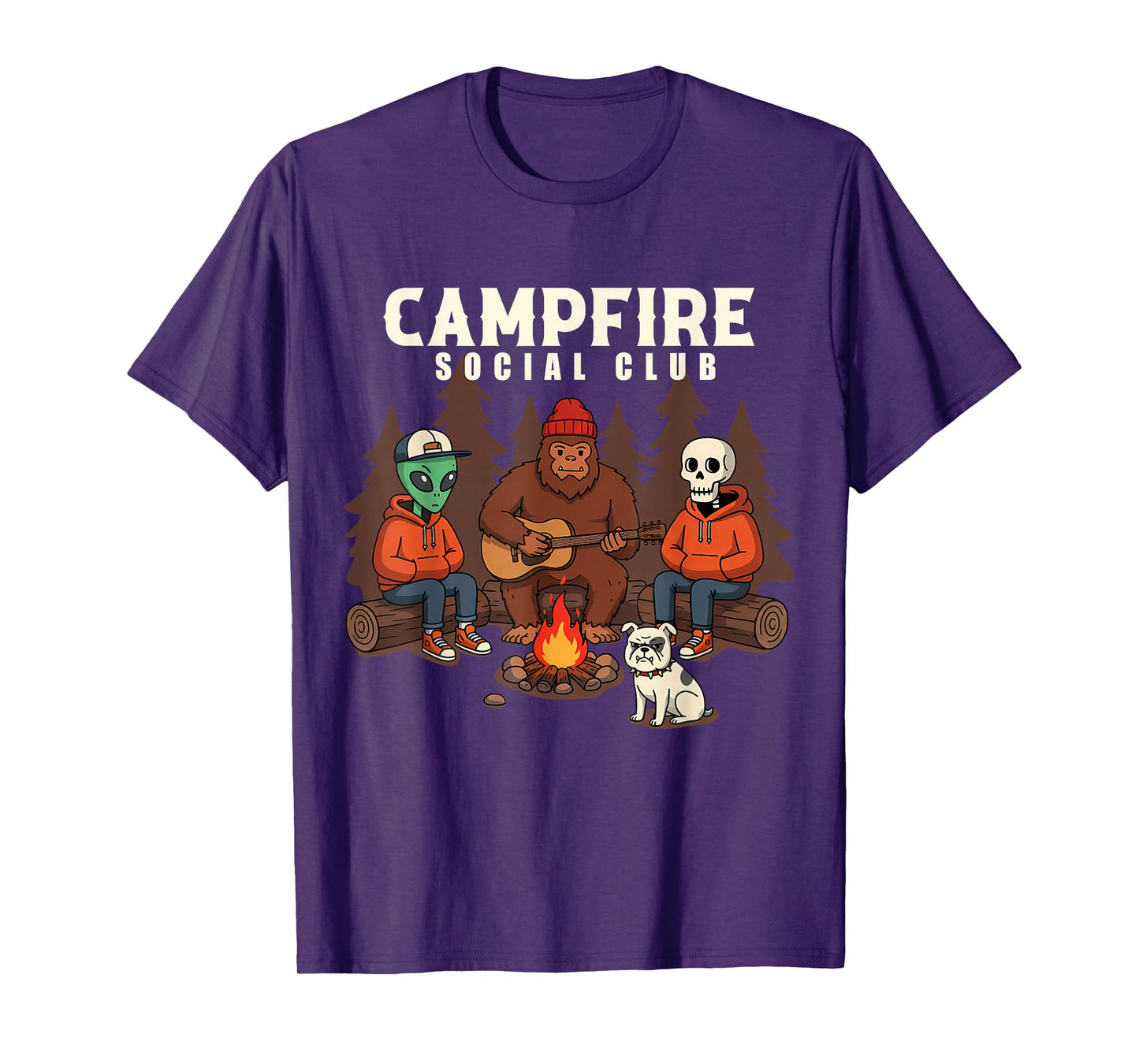 Alien Bigfoot Skeleton Funny Campfire Social Club Mens Boys T-Shirt