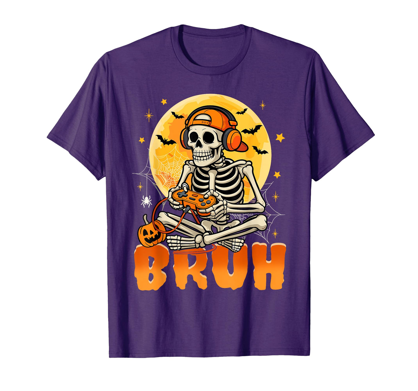 Vintage Bruh Skeleton Video Gaming Halloween Gamer Boys Kids T-Shirt