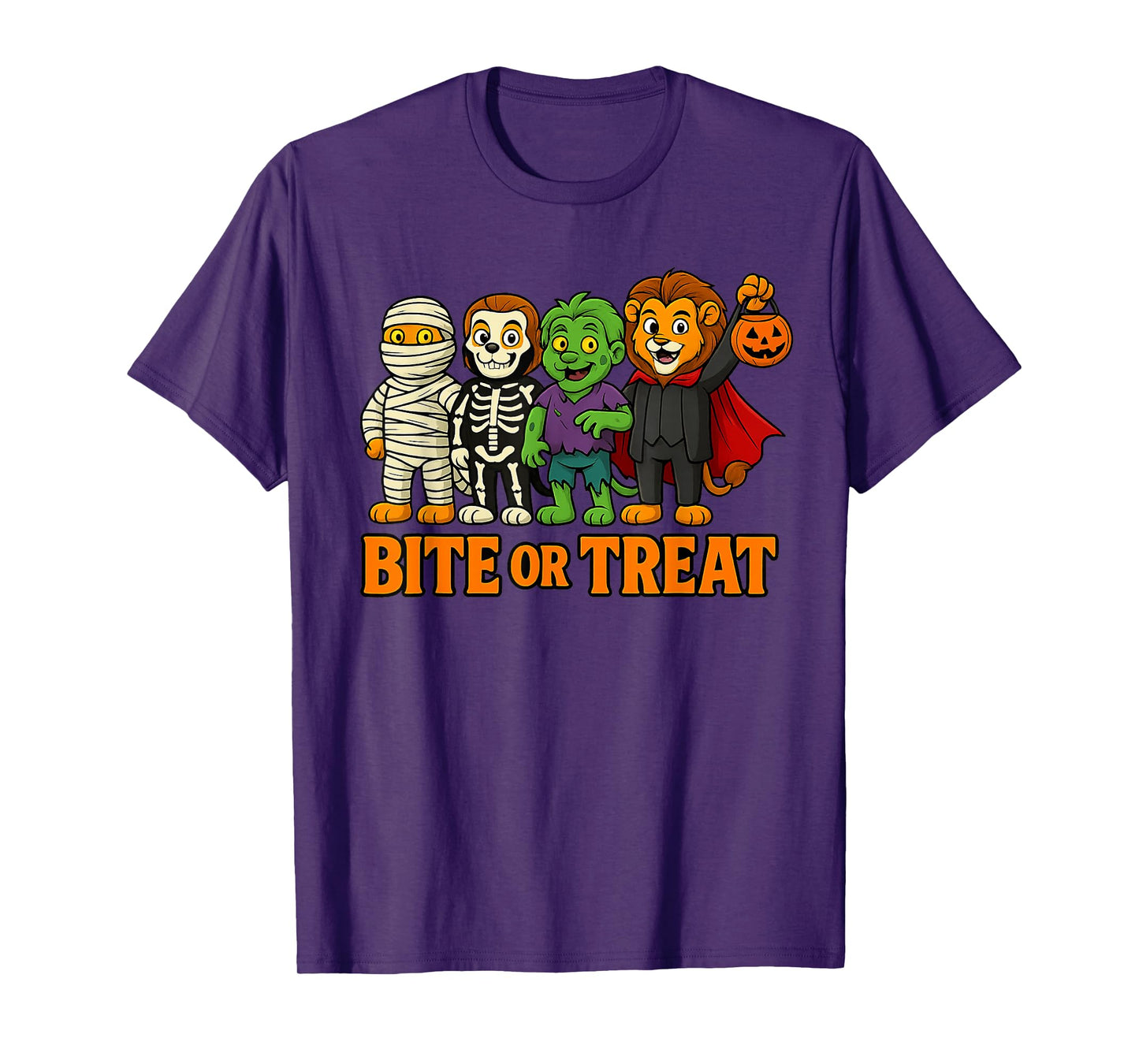 Bite Or Treat Halloween Skeleton Spooky Lion T-Shirt