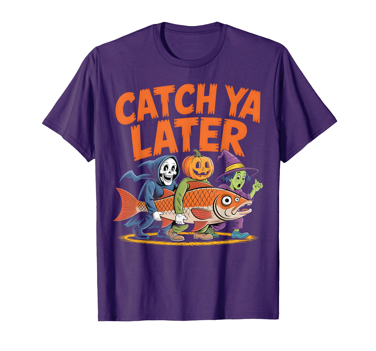 Catch Ya Later Halloween Grim Reaper Fish Joke T-Shirt