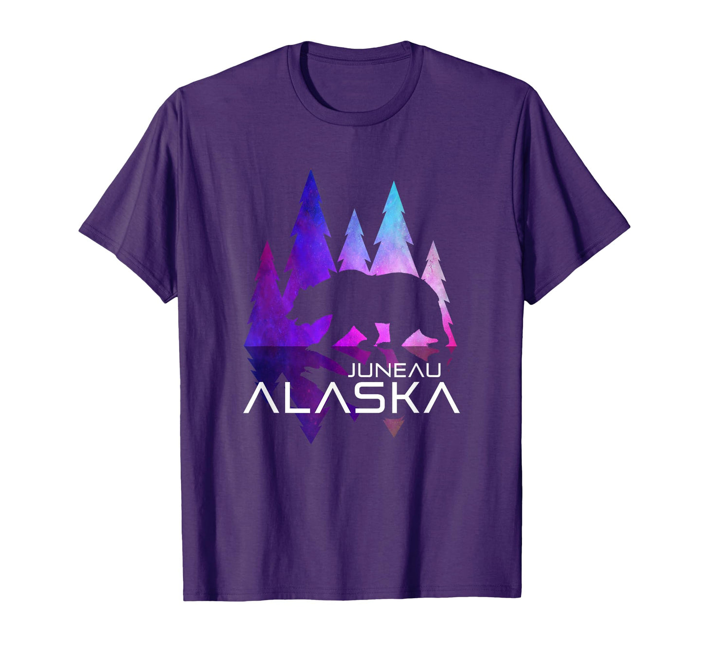 Juneau - Alaska - Colorful Trees and Bear - Alaska T-Shirt