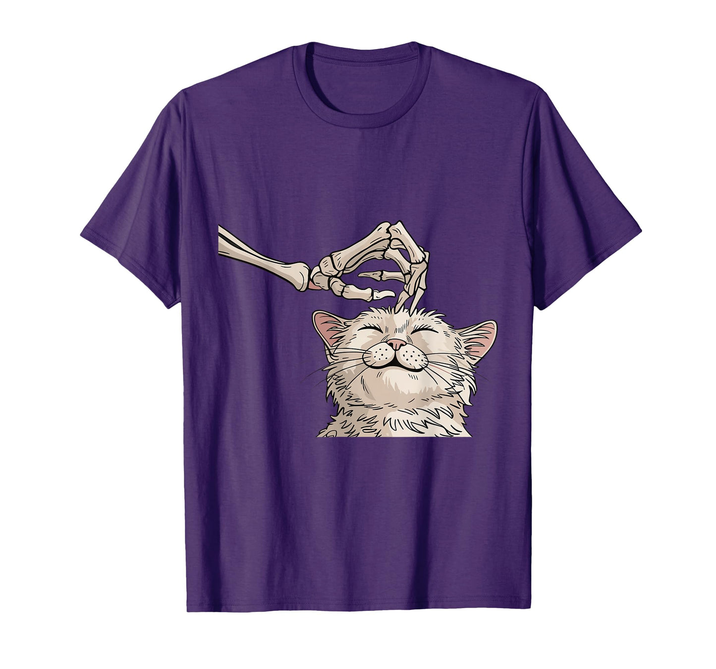 Skeleton Hand Petting Happy Cat Halloween Spooky Cute T-Shirt
