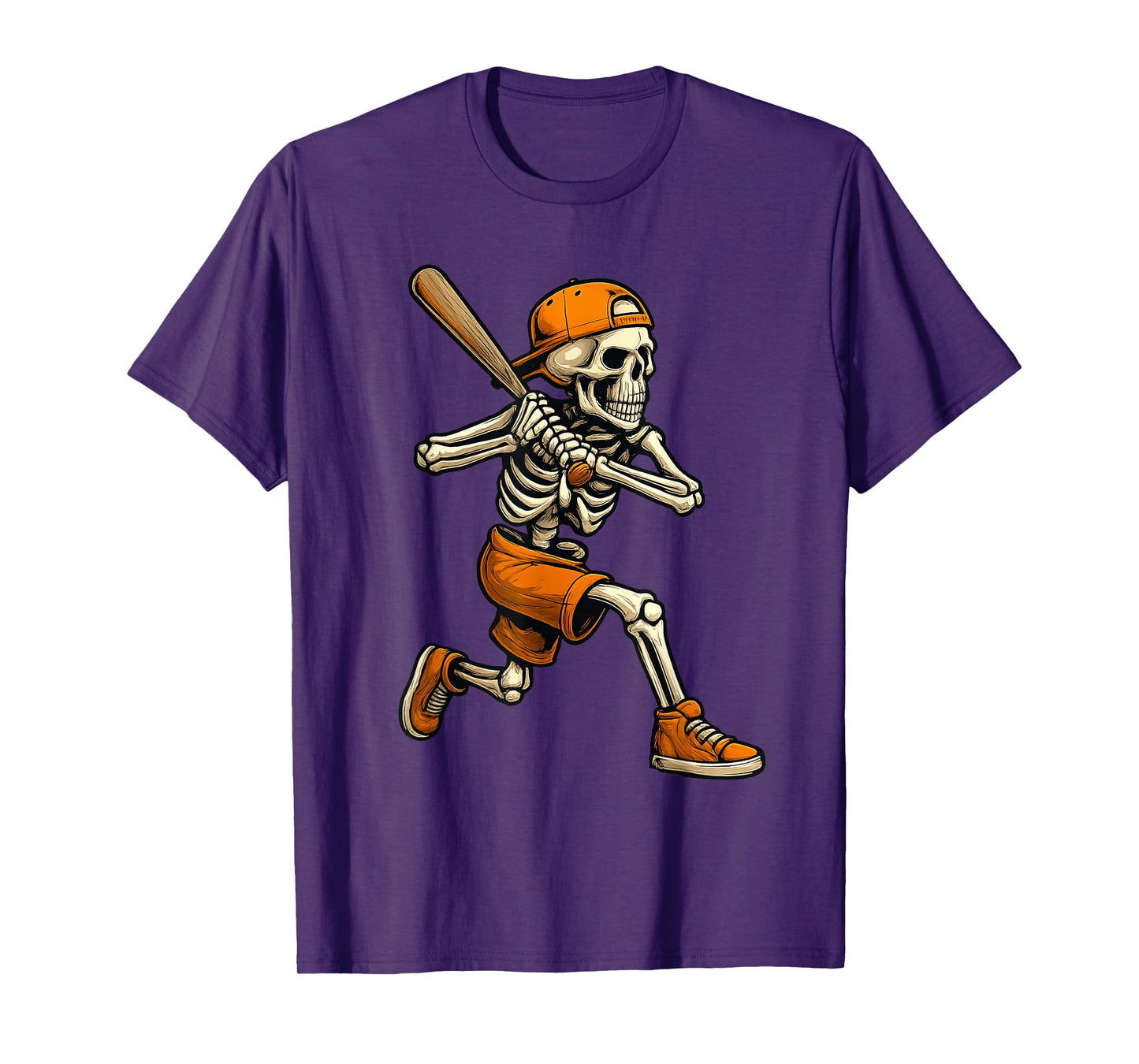 Scary Skeleton Batting Baseball Halloween Funny Costume Men T-Shirt