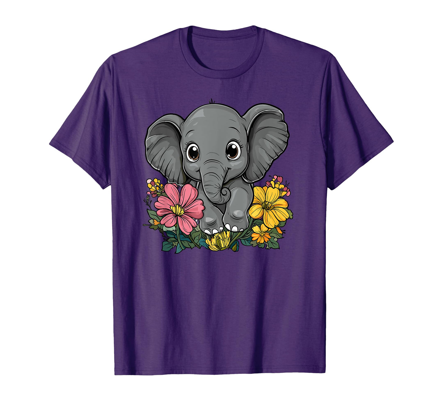 Cute Elephant Surrounded By Flowers T-Shirt