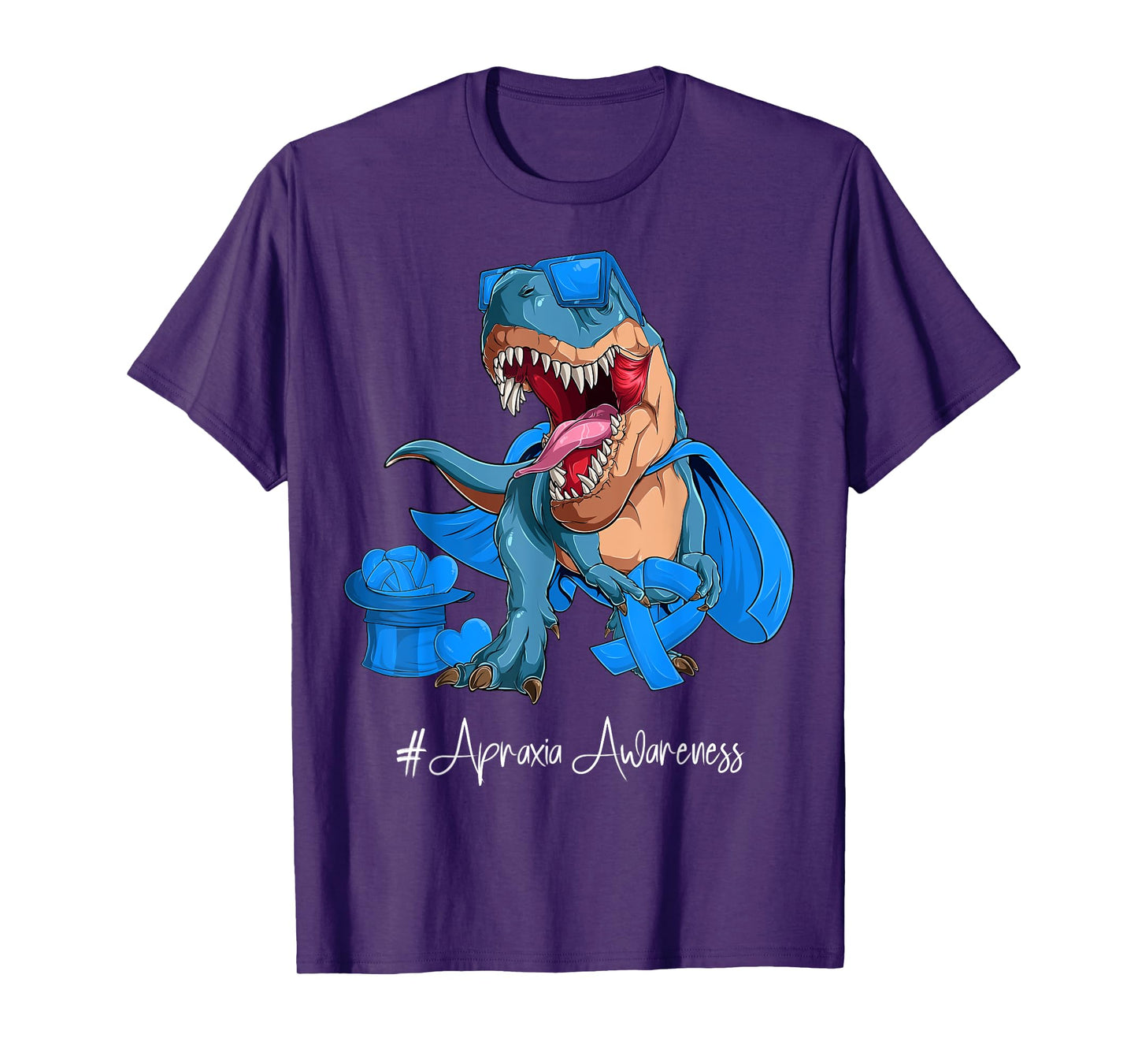 Apraxia Awareness Month Blue Ribbon Trex T-Shirt