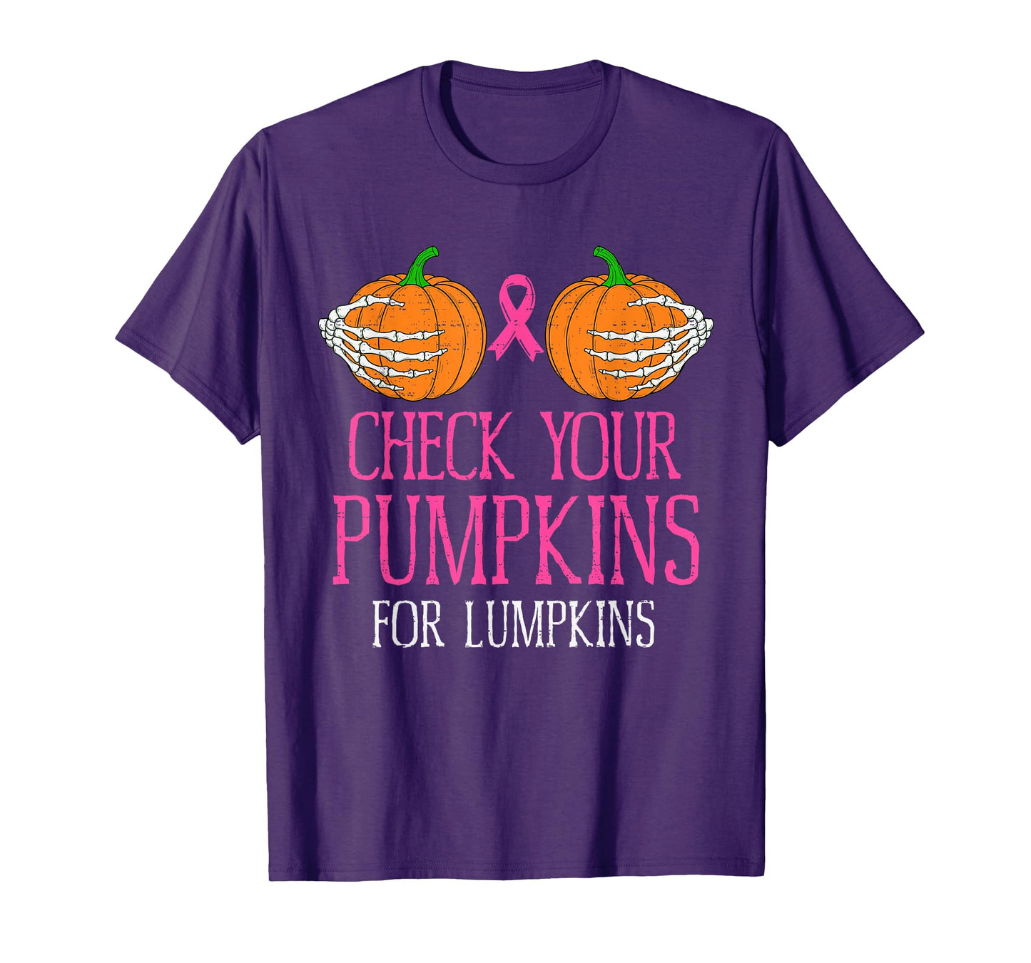 Check Your Pumpkins Breast Cancer Awareness Halloween Womens T-Shirt