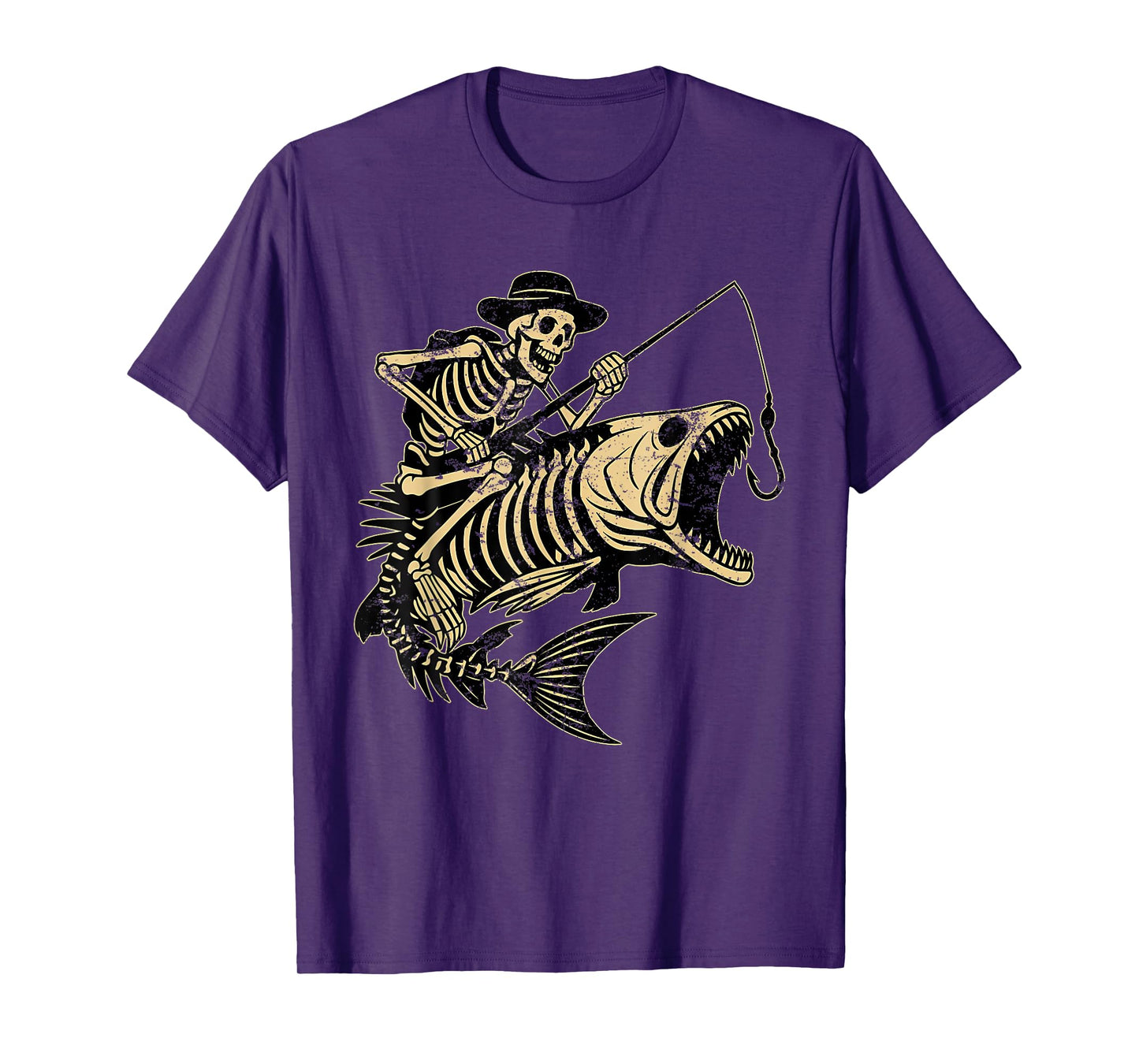 Funny Halloween Bass Fish Skull Skeleton Fishing Men Dad T-Shirt