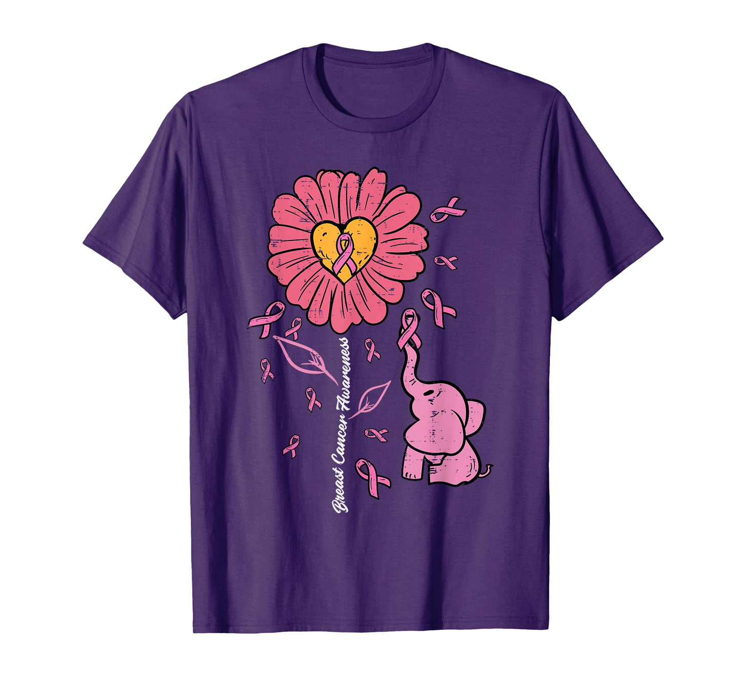 Pink Sunflower Elephant Daisy Breast Cancer Awareness Women T-Shirt