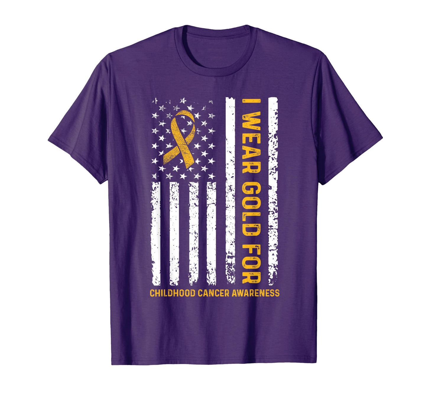 I Wear Gold for Childhood Cancer Awareness Us Flag Ribbon T-Shirt