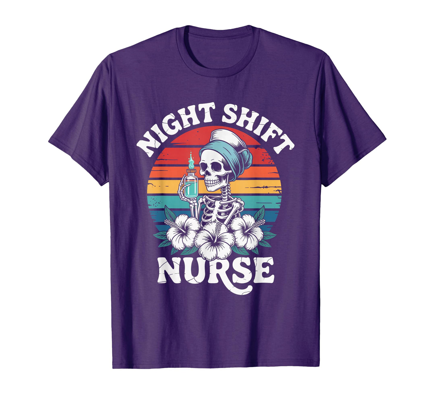 RN ICU Night Shift Nurse Skeleton Halloween Costumes Womens T-Shirt