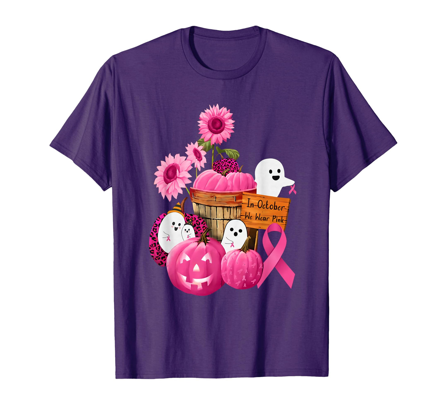 In October We Wear Pink Ghosts & Pumpkins For Breast Cancer T-Shirt