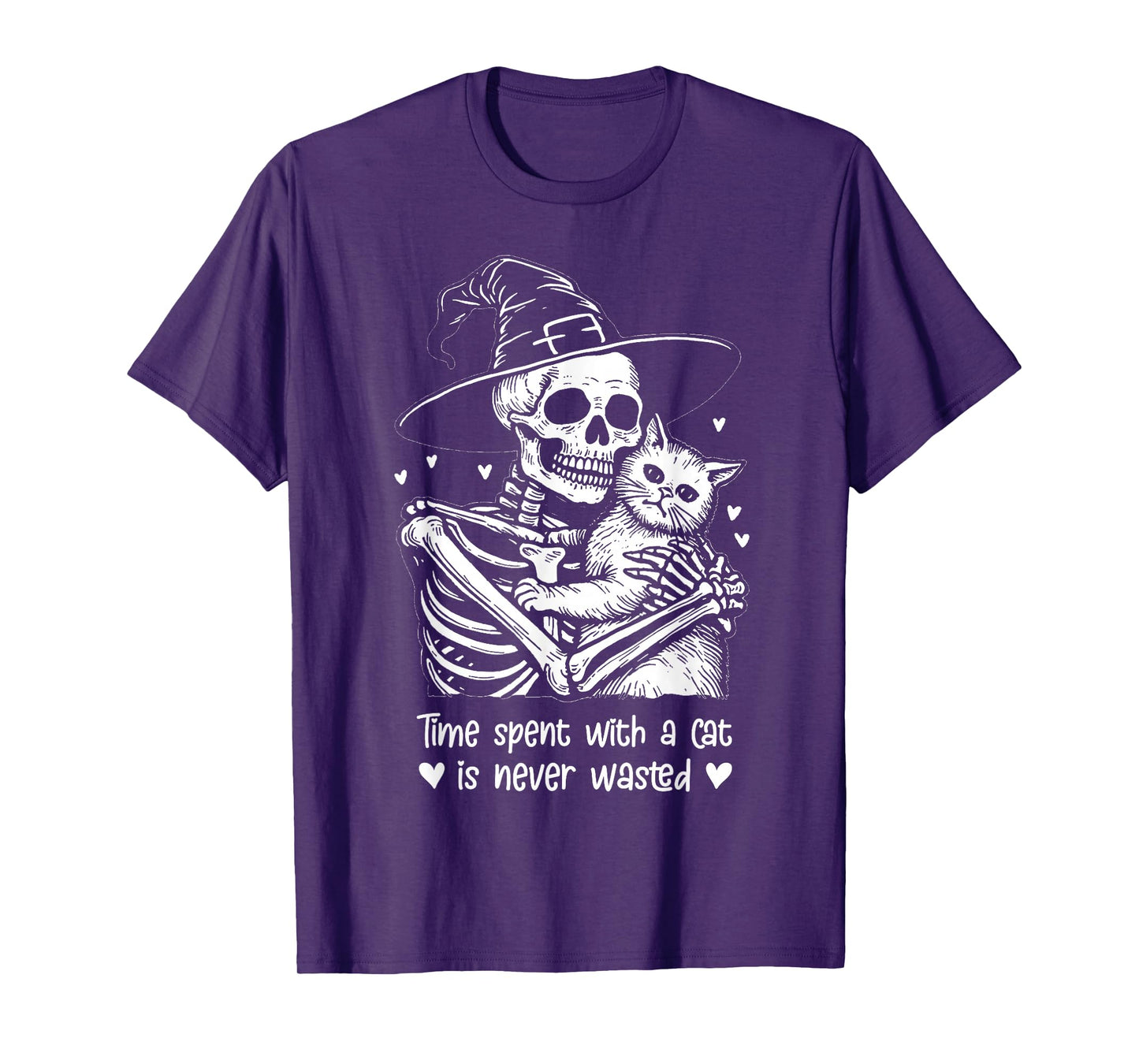 Time Spent with A Cat is Never Wasted Pet Halloween Skeleton T-Shirt