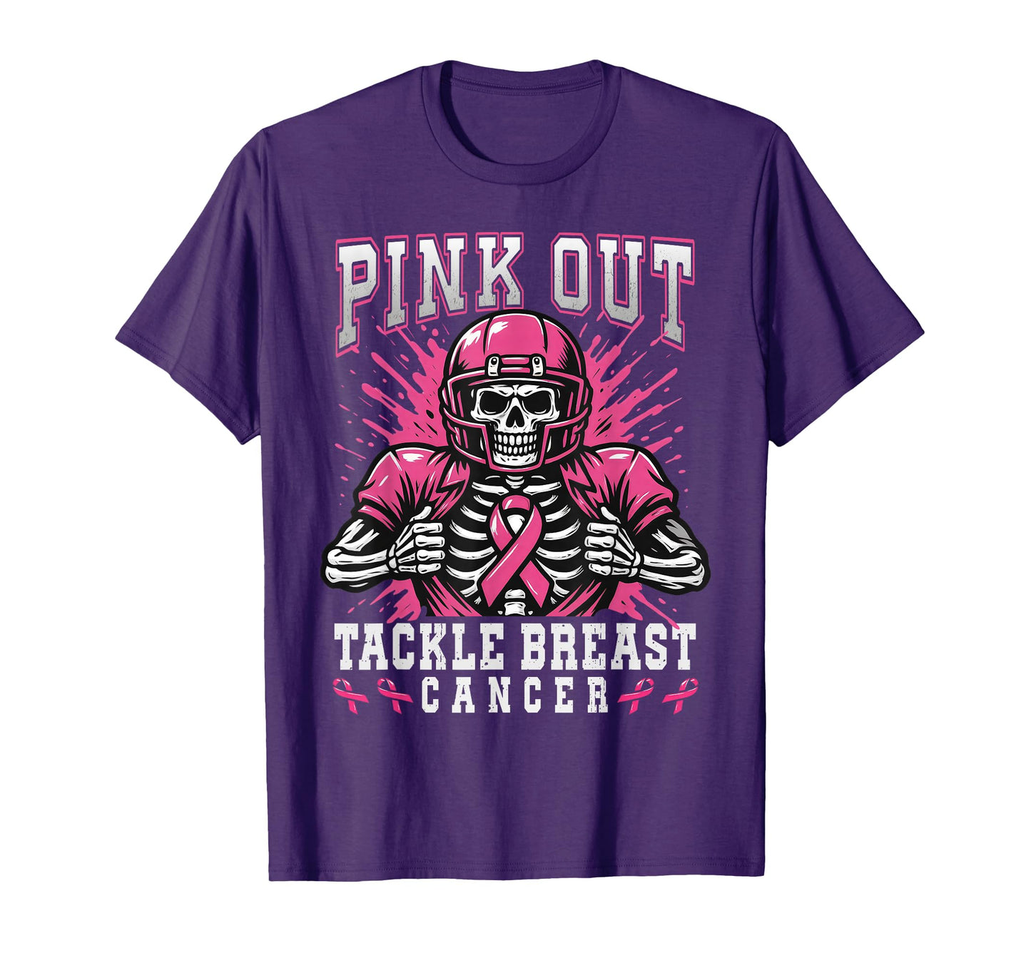 Skeleton Pink Out Tackle Breast Cancer American Football T-Shirt