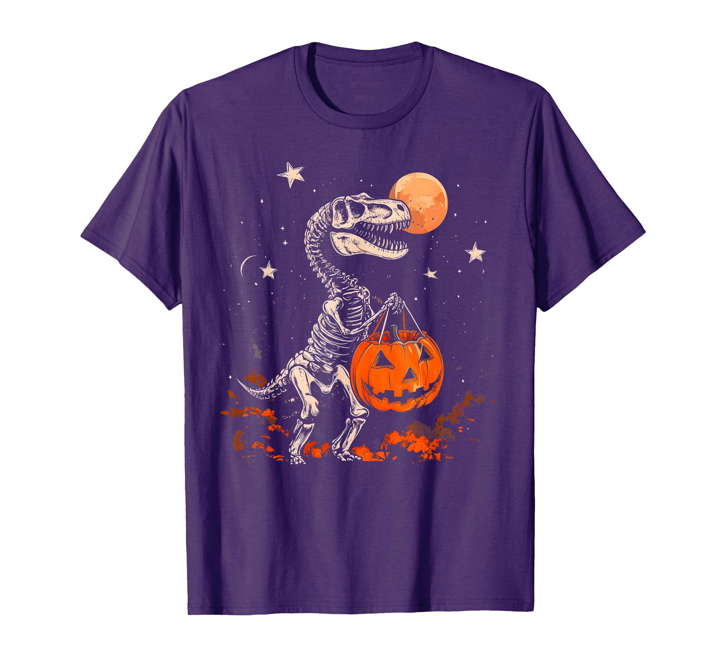 Spooky T Rex Dinosaur Skeleton Halloween Pumpkin Moon Night T-Shirt