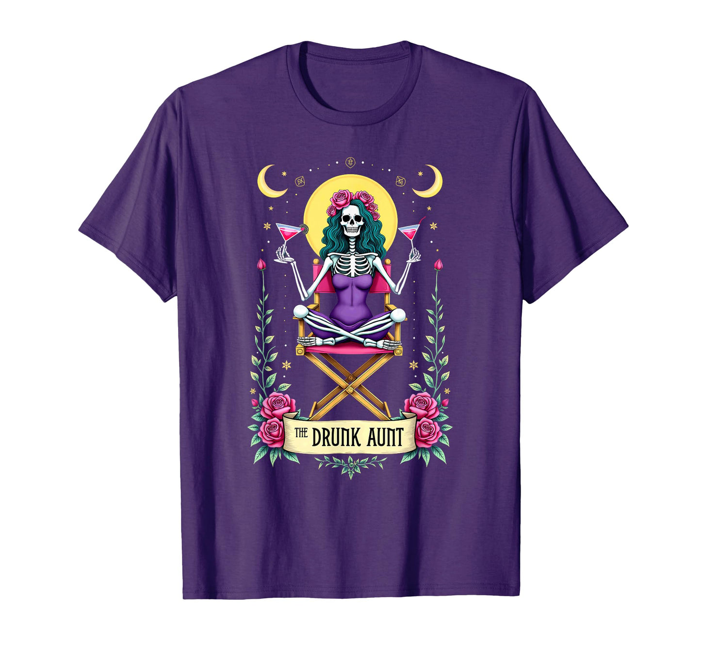 Gothic Tarot Card The Drunk Aunt Skeleton Halloween T-Shirt