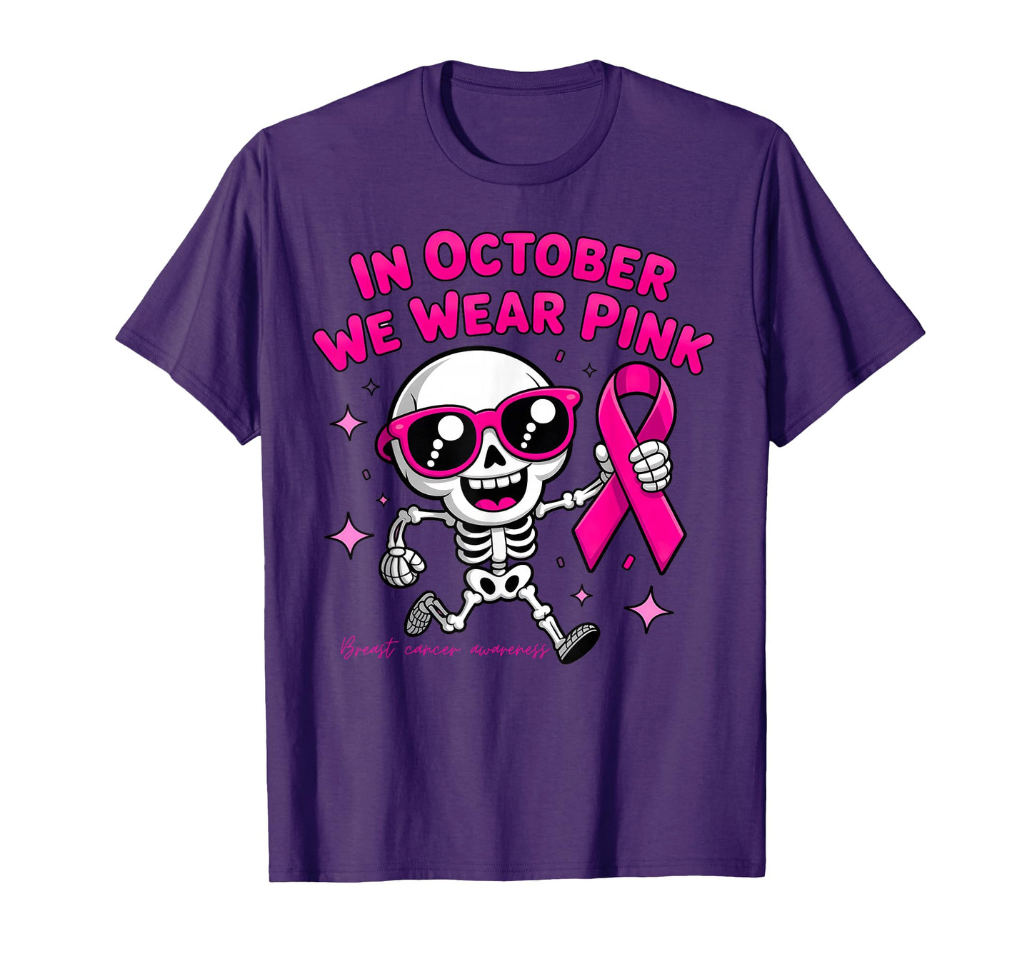 Breast Cancer Awareness Fighter Skeleton Pink Sunglasses tee T-Shirt