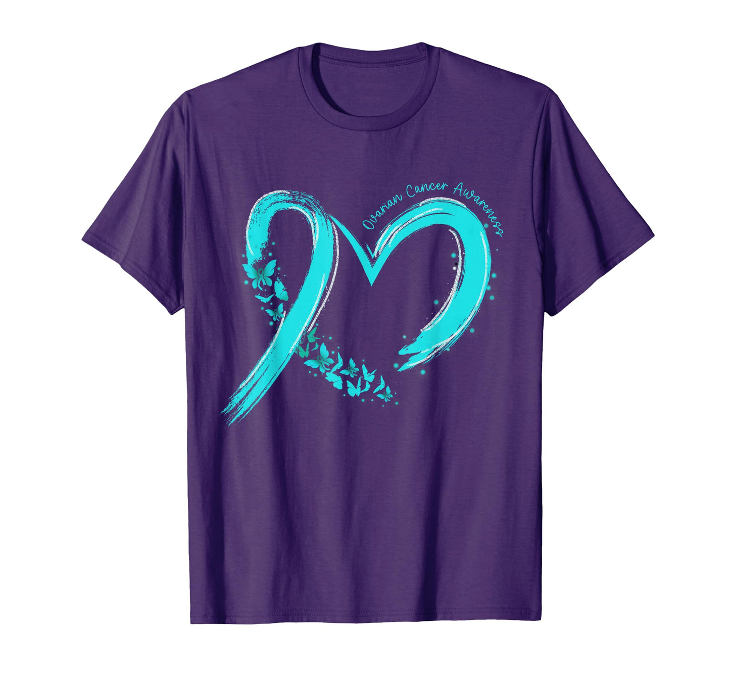 Ovarian Cancer Awareness Heart Ribbon Teal Support Womens T-Shirt