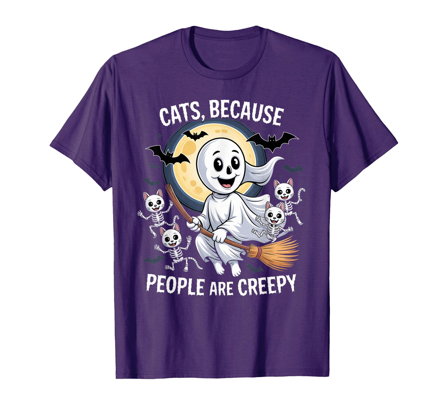 Cats Because People are Creepy Ghost Halloween Cat Mom Kids T-Shirt