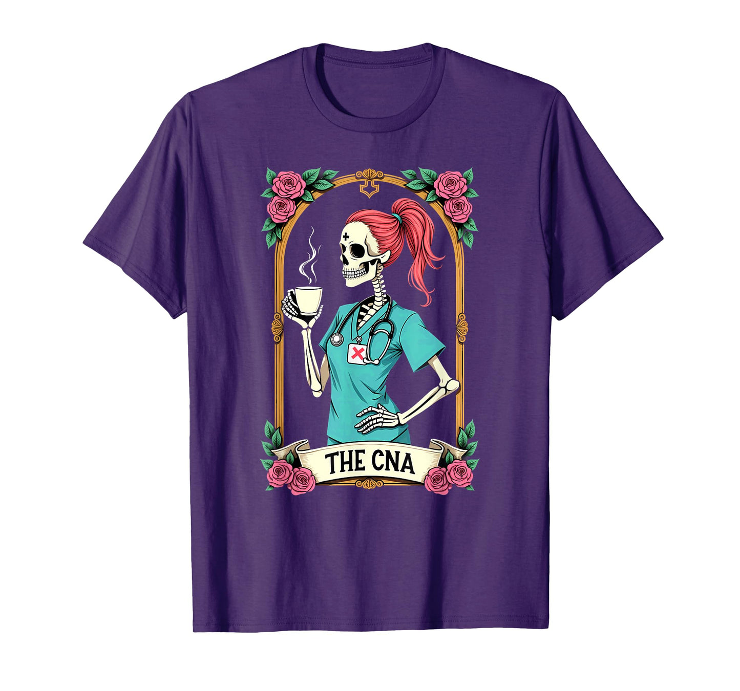 Gothic Tarot Card Skeleton CNA Nurse Coffee Halloween T-Shirt