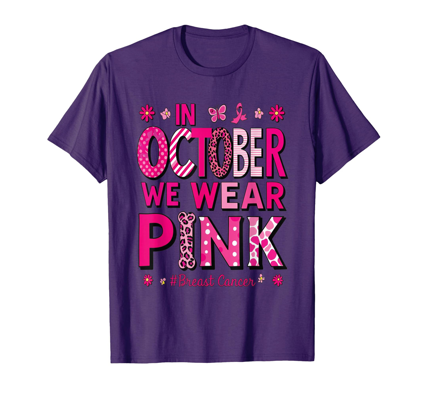 In October We Wear Pink Rainbow Breast Cancer Awareness T-Shirt
