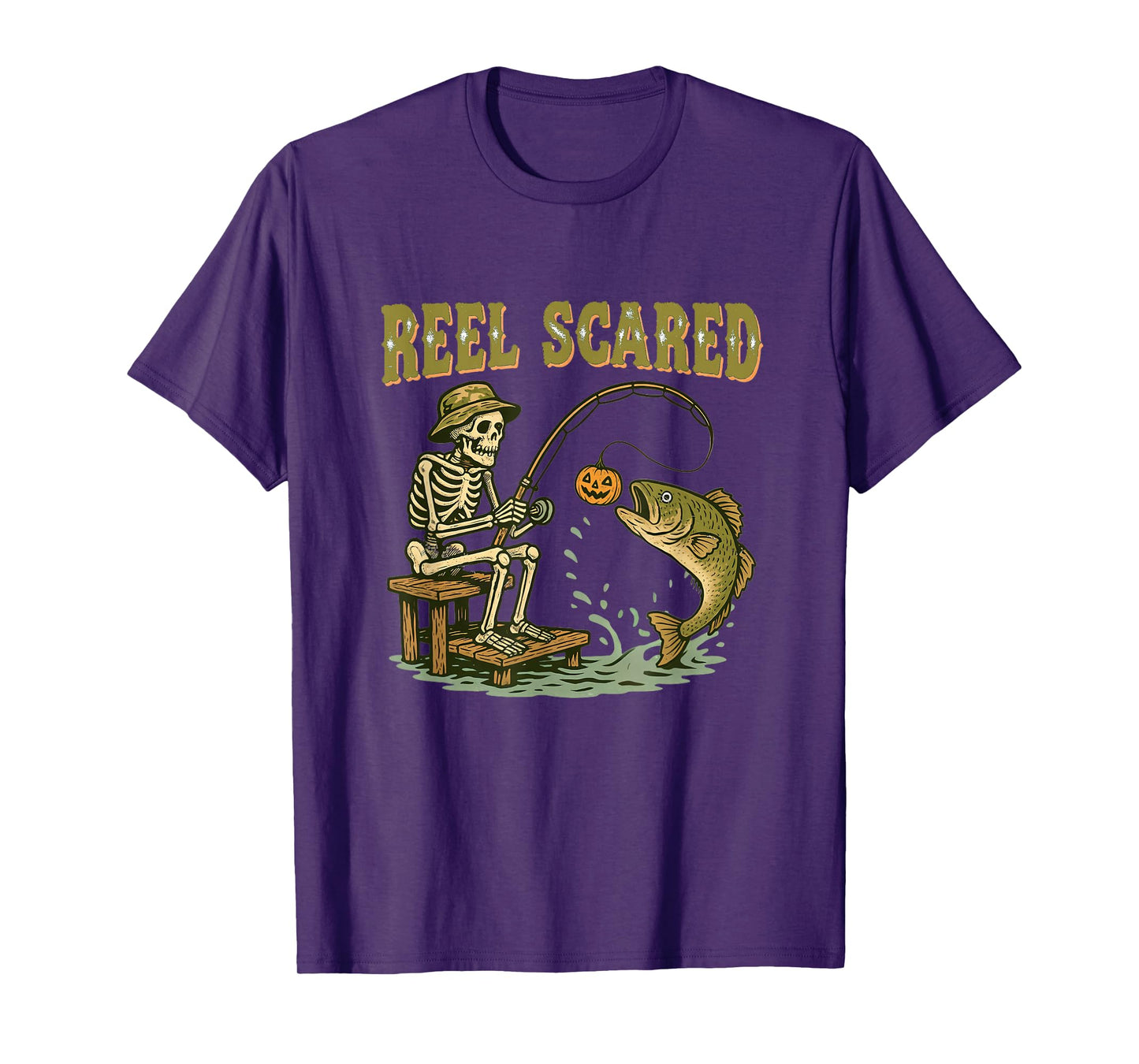 Reel Scared Funny Skeleton Fishing Dad Men Halloween Costume T-Shirt
