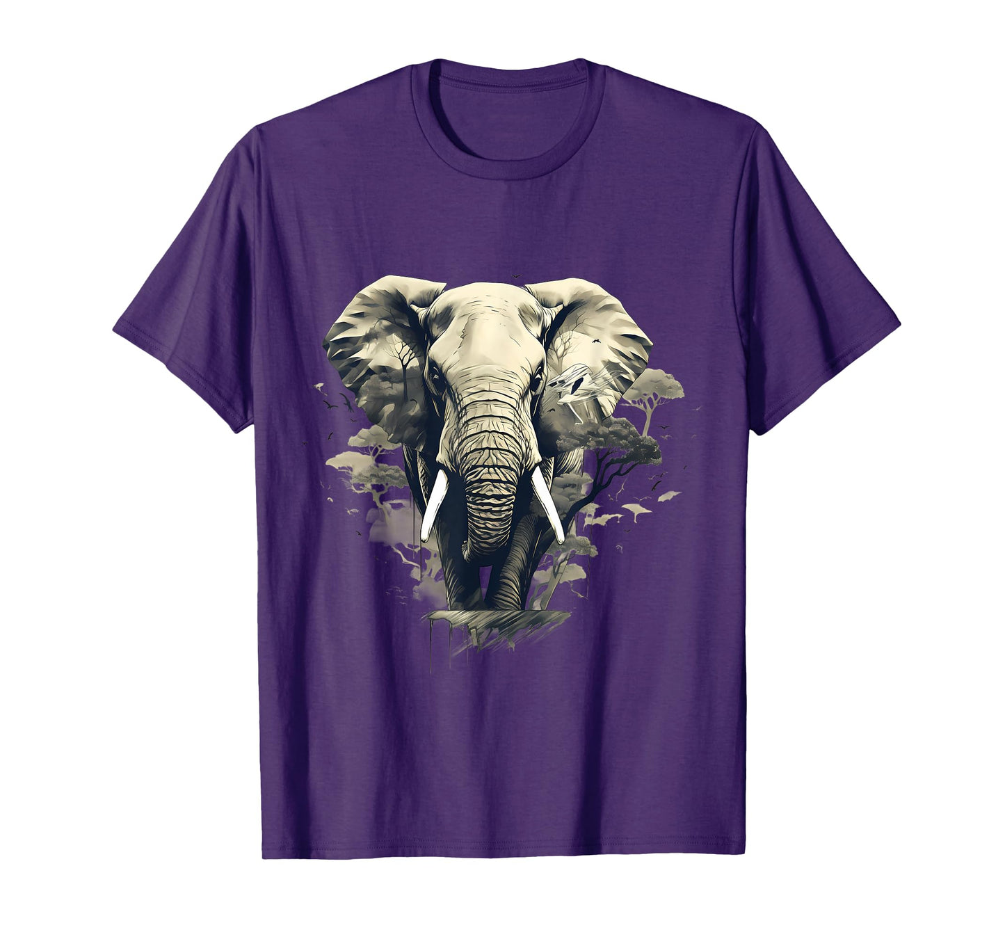 Elephant Drawing Nature Wildlife Animal Print Motif Artwork T-Shirt