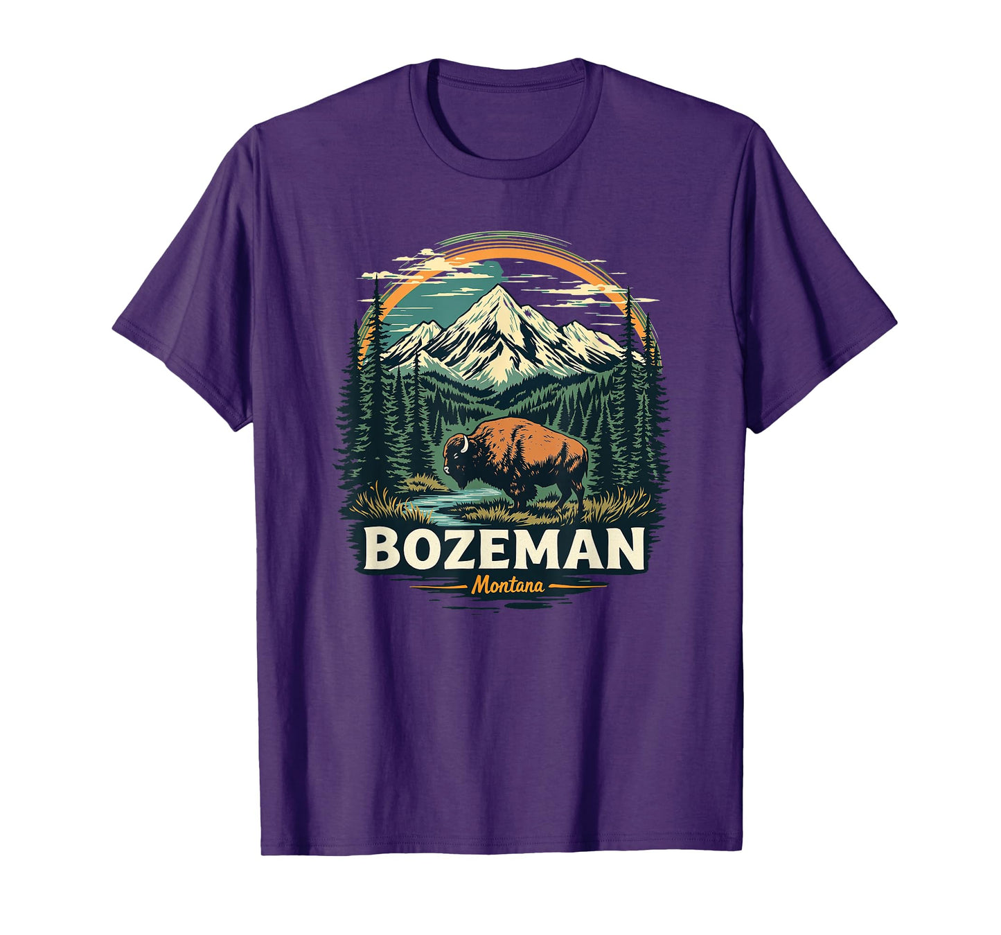 Vintage Bozeman Montana Sunset Mountains Cityscape T-Shirt