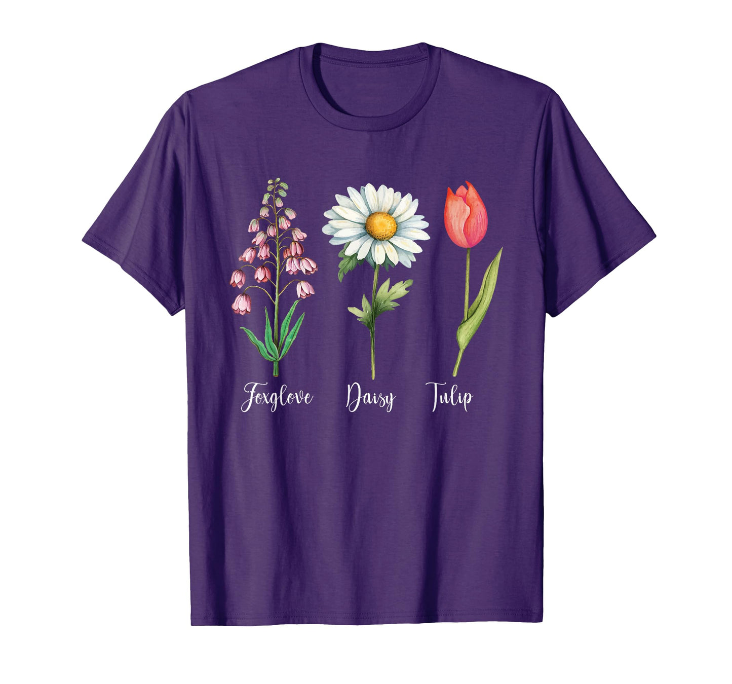 Vintage Floral Plant Foxglove Daisy Tulip Flowers Mom Women T-Shirt