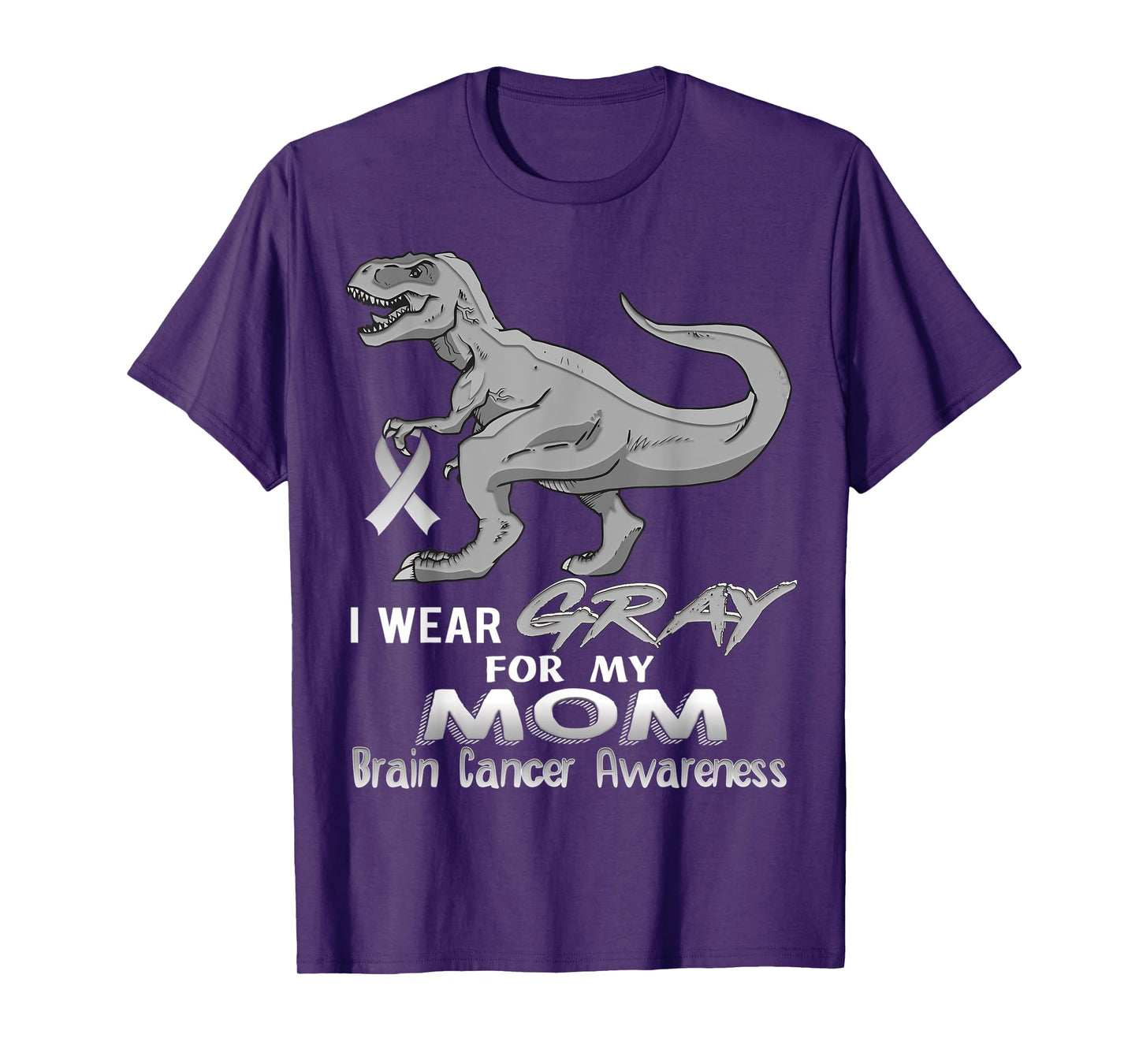 I Wear Gray For My Mom Brain Cancer Awareness Dinosaur T-Shirt